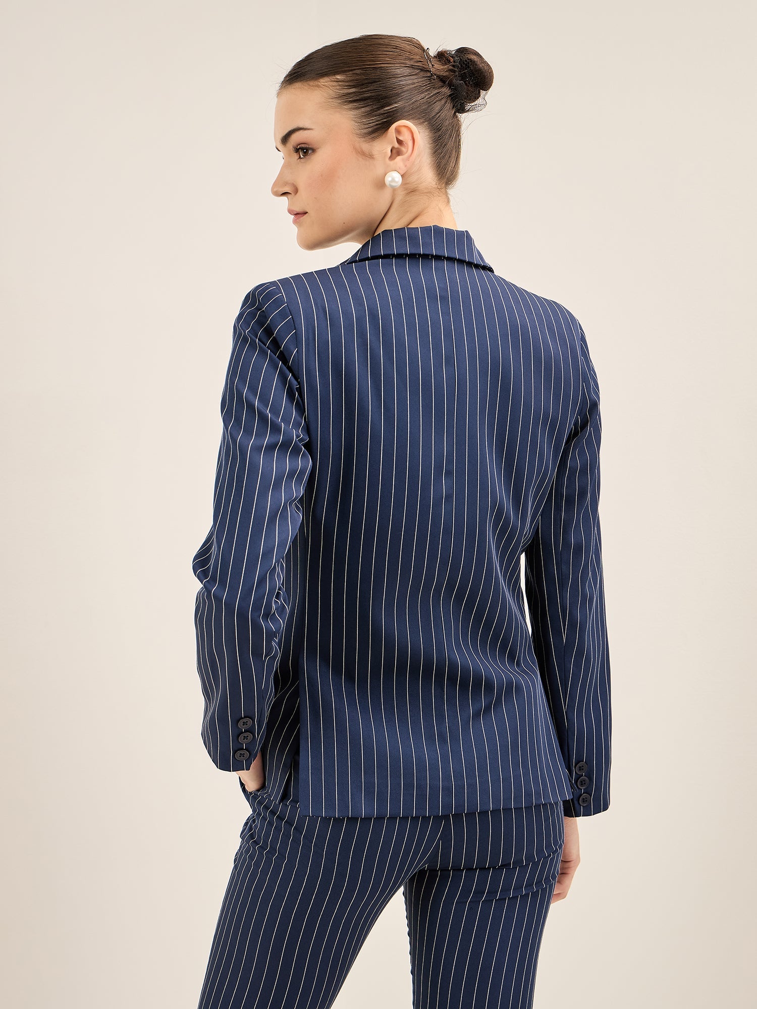 Sincere-Navy Stripes Striped Single Breasted Blazer - Navy