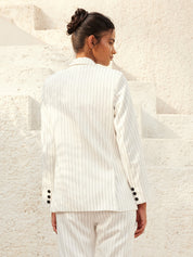 Bold-White Stripes Striped Double Breasted Blazer - White/Black