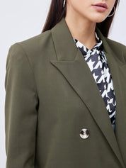 Astute Double-Breasted Longline Blazer - Olive Green