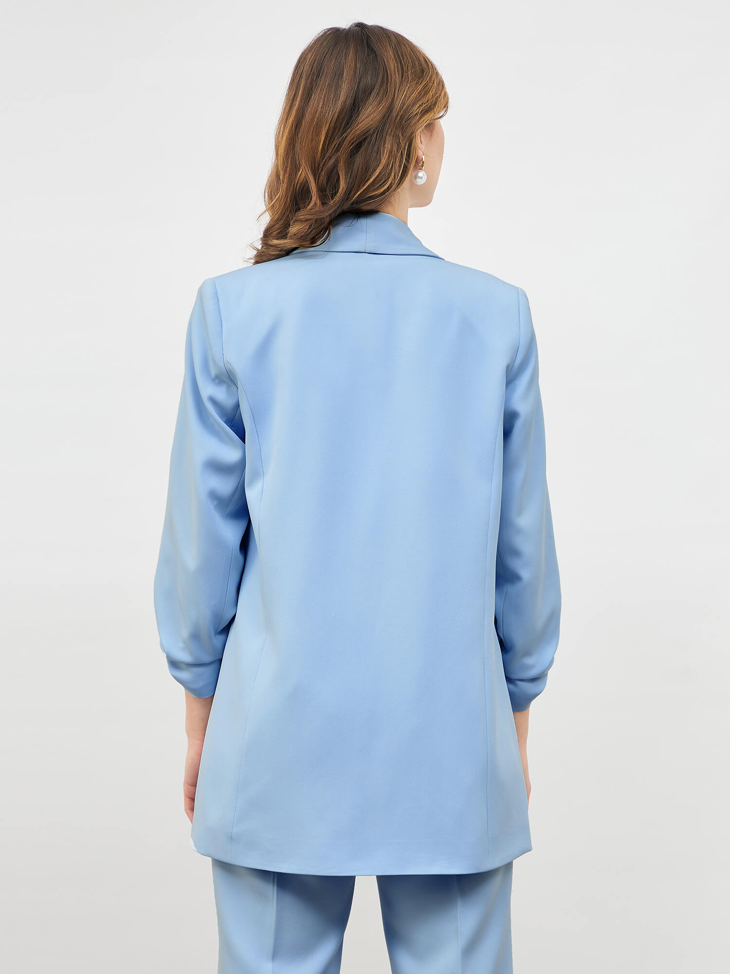 Spunky Ruched Sleeve Blazer -Sky Blue