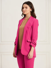 Spunky Ruched Sleeve Blazer-Ruby Pink