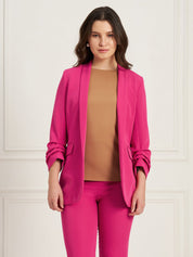 Spunky Ruched Sleeve Blazer-Ruby Pink