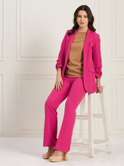 Spunky Ruched Sleeve Blazer-Ruby Pink