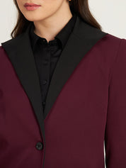 Spirited Exaggerated Lapel Blazer-Burgundy