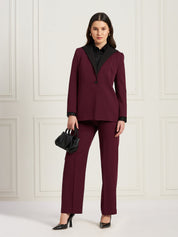 Spirited Exaggerated Lapel Blazer-Burgundy