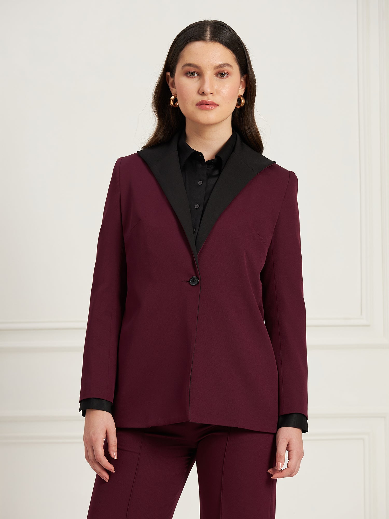 Spirited Exaggerated Lapel Blazer-Burgundy