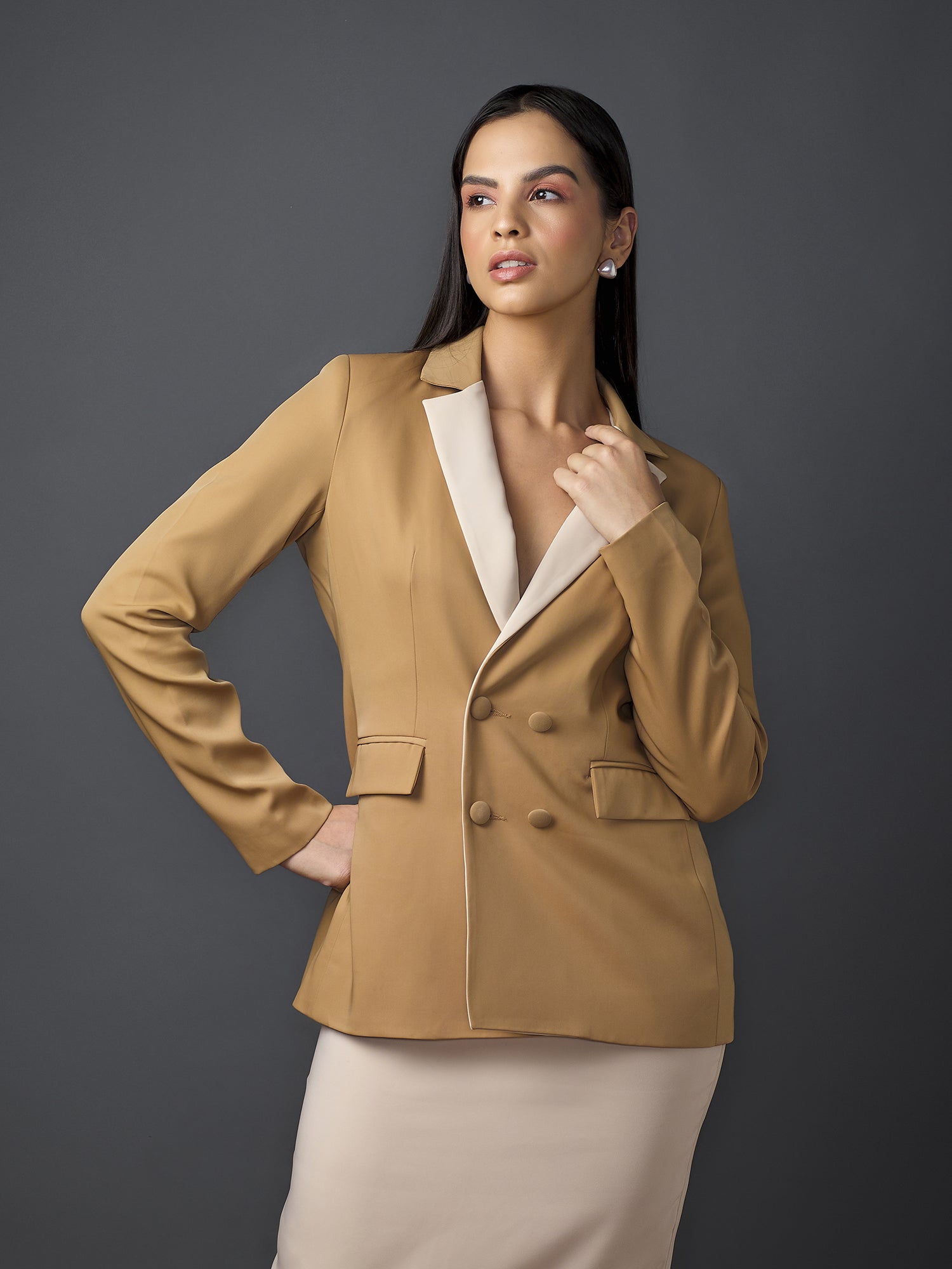 Estée Colour Blocked Blazer-Camel