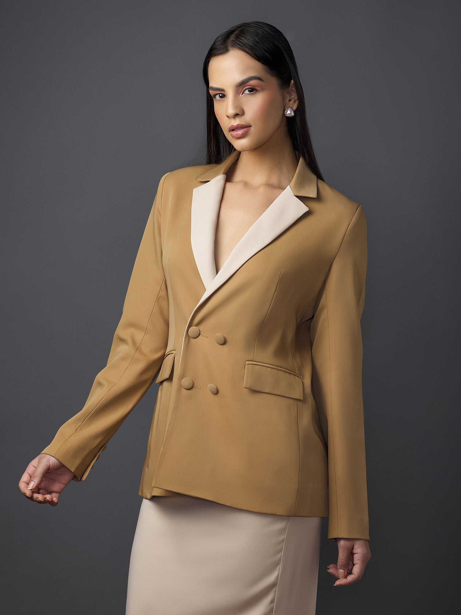 Estée Colour Blocked Blazer-Camel