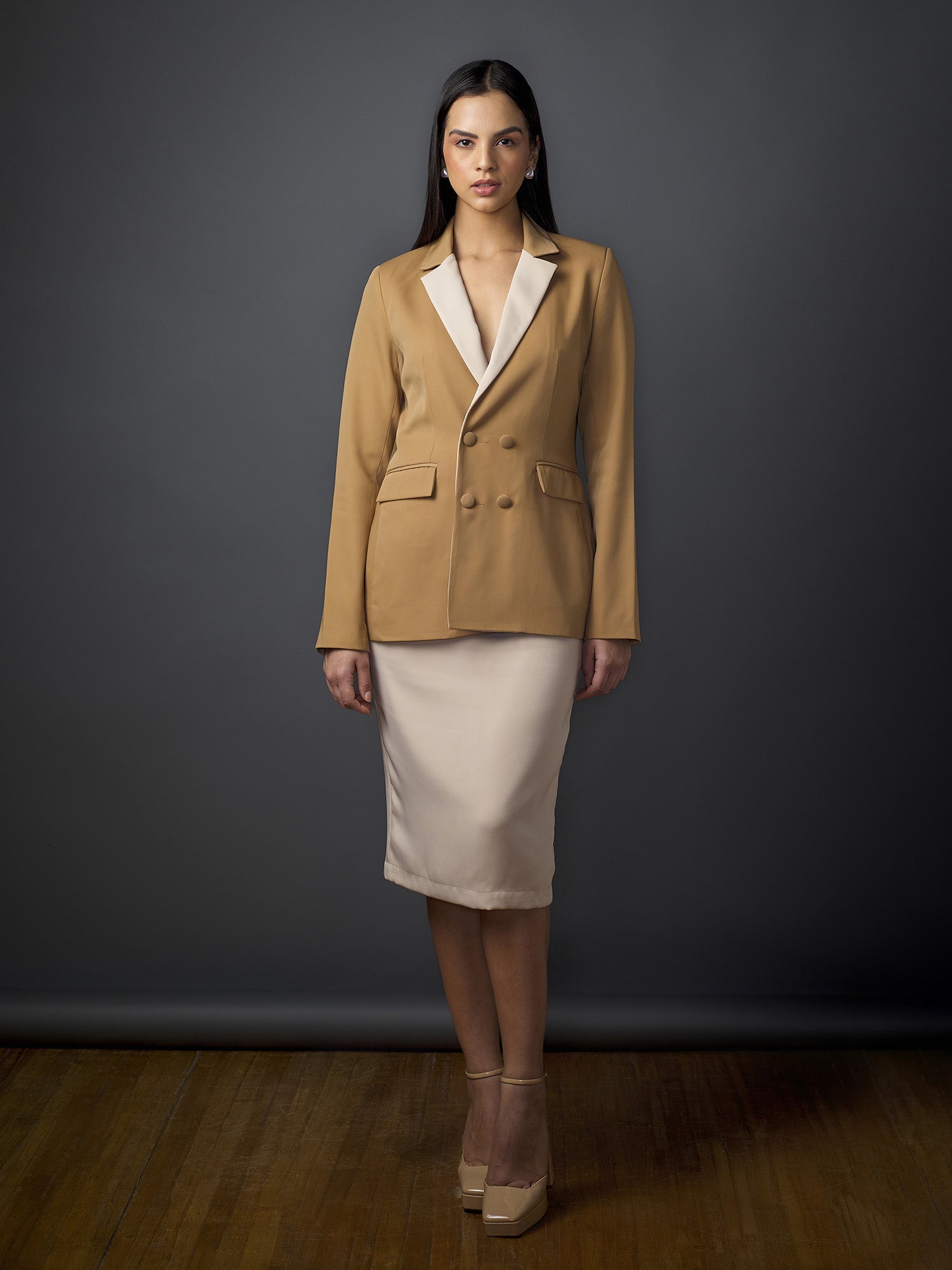 Estée Colour Blocked Blazer-Camel