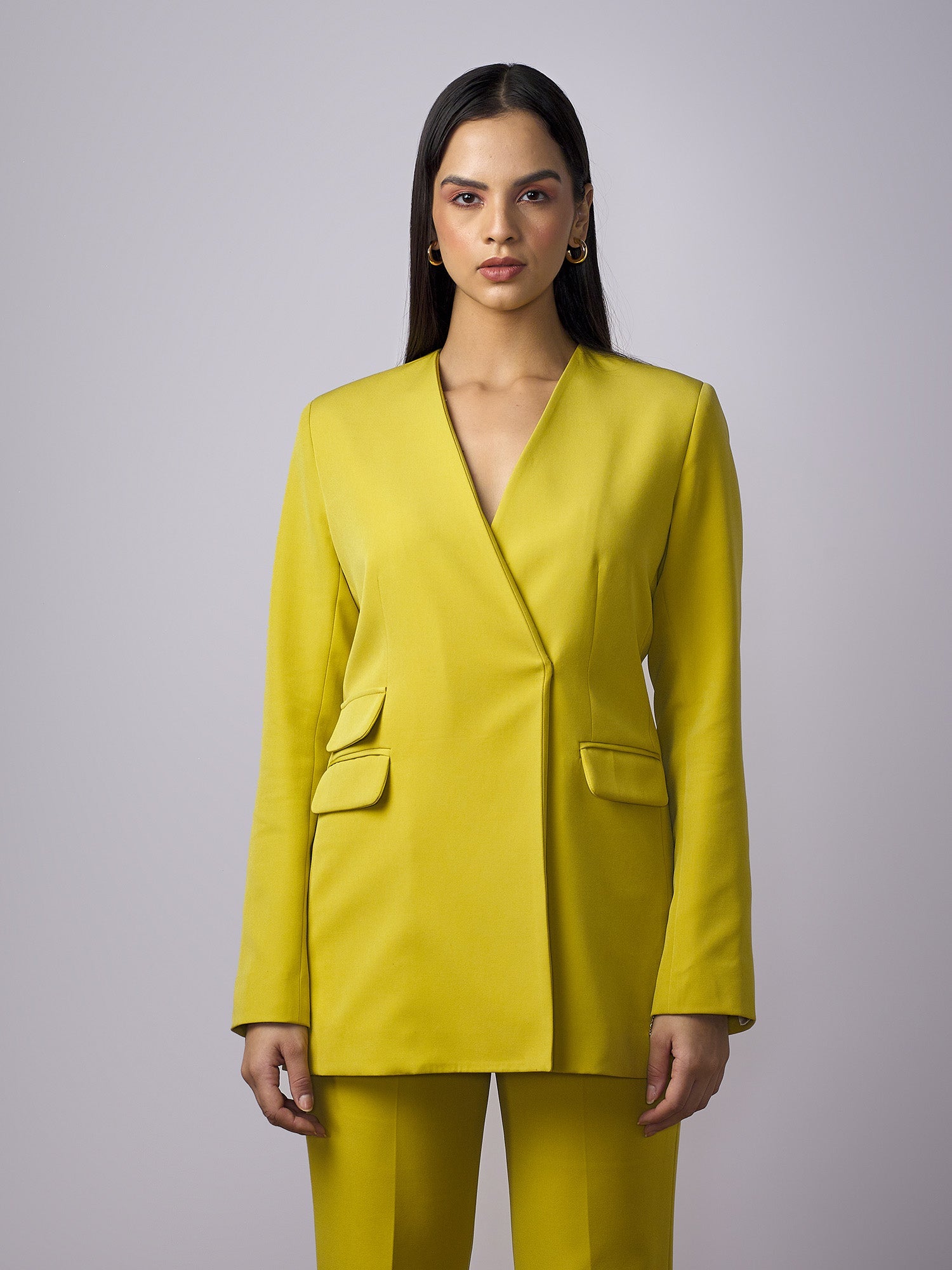 Jacqueline Clean Front Blazer-Chartreuse