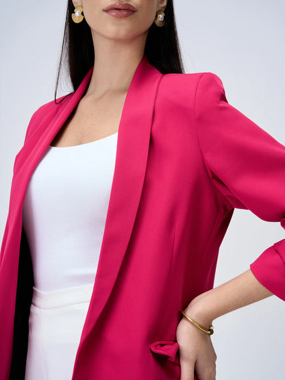 Spunky Ruched Sleeve Blazer- Hot Pink