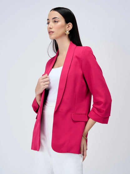 Spunky Ruched Sleeve Blazer- Hot Pink