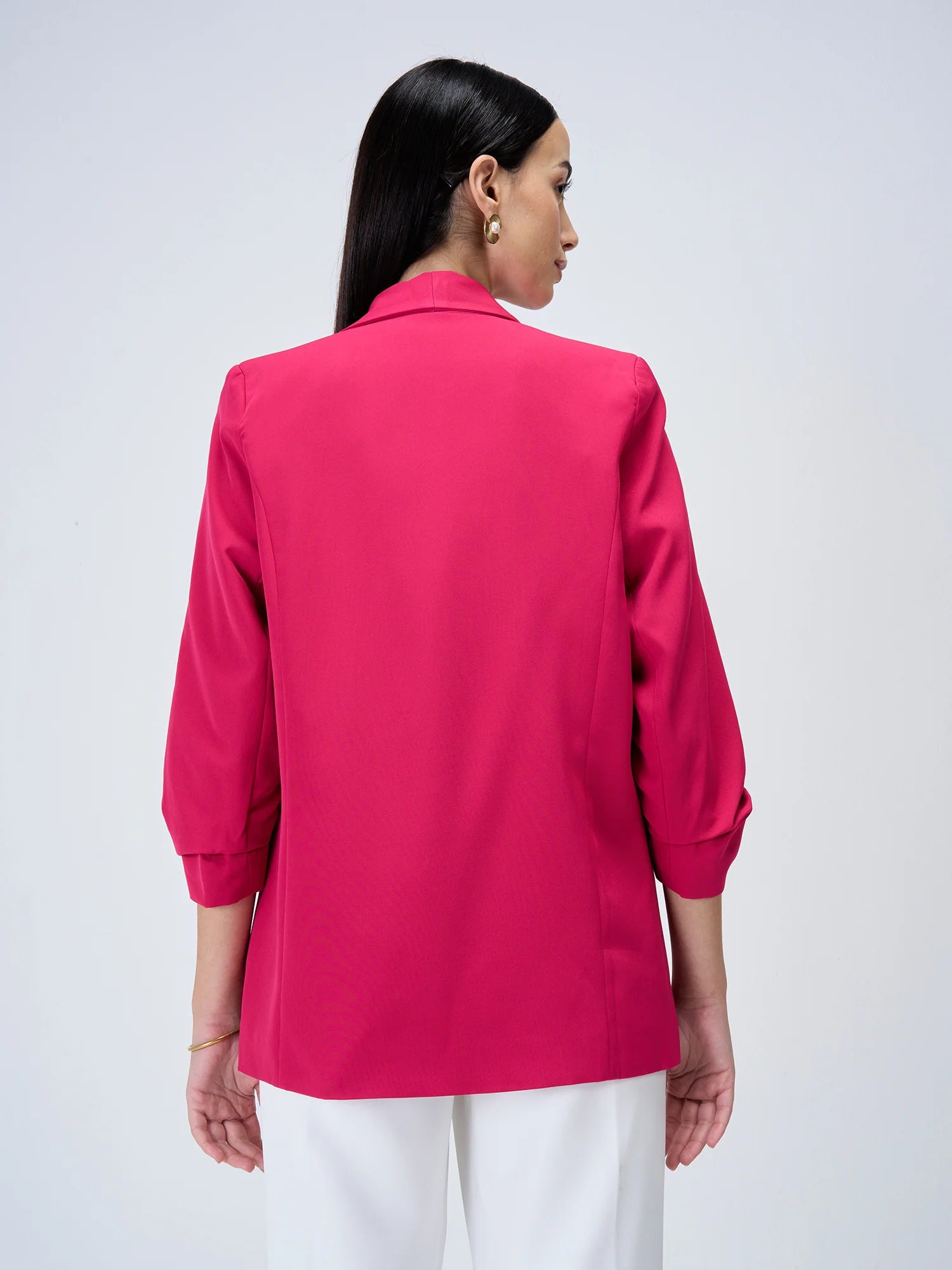 Spunky Ruched Sleeve Blazer- Hot Pink