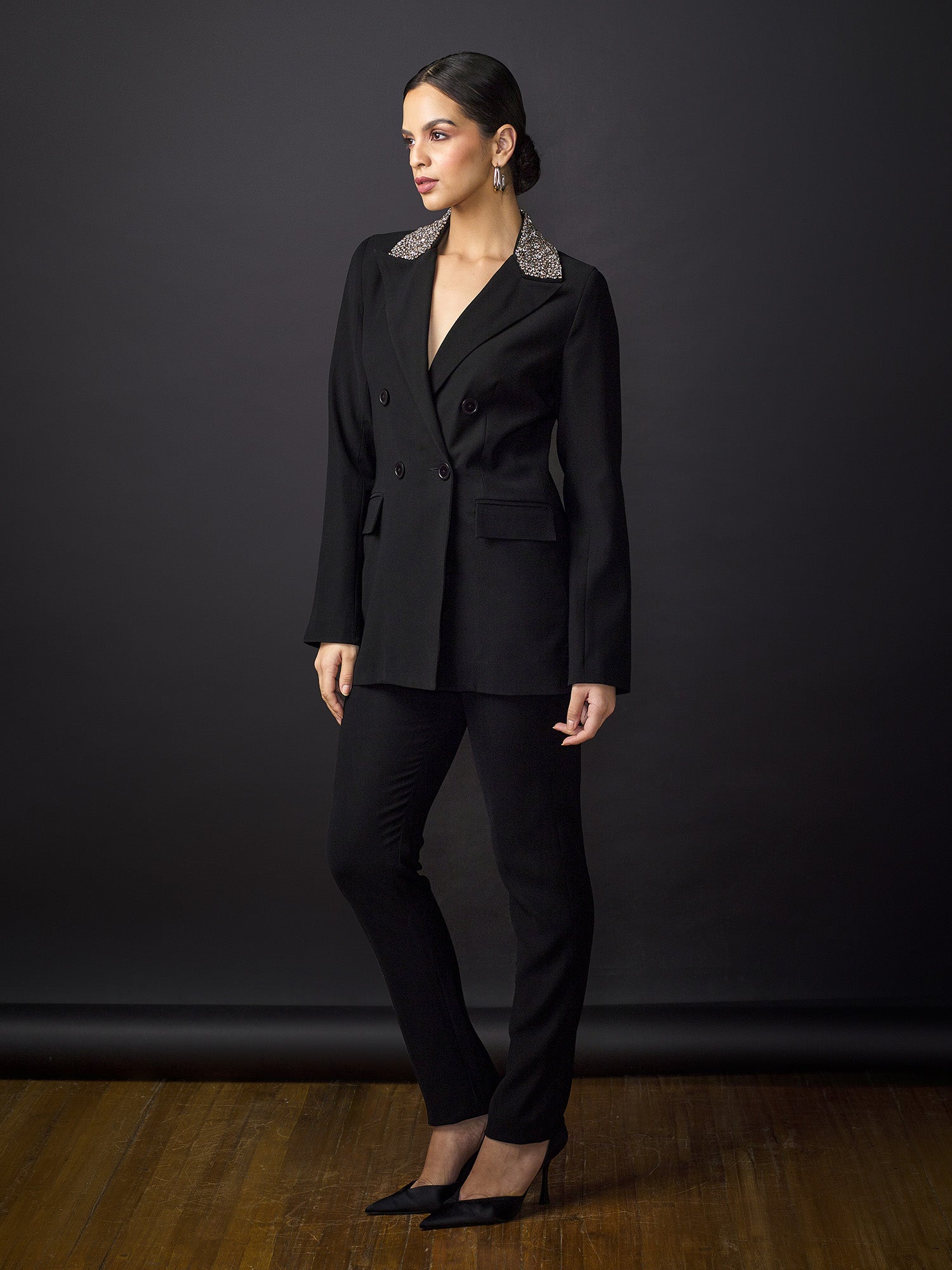 Buy Marie Embellished Double Breasted Blazer-Black Color Blazers