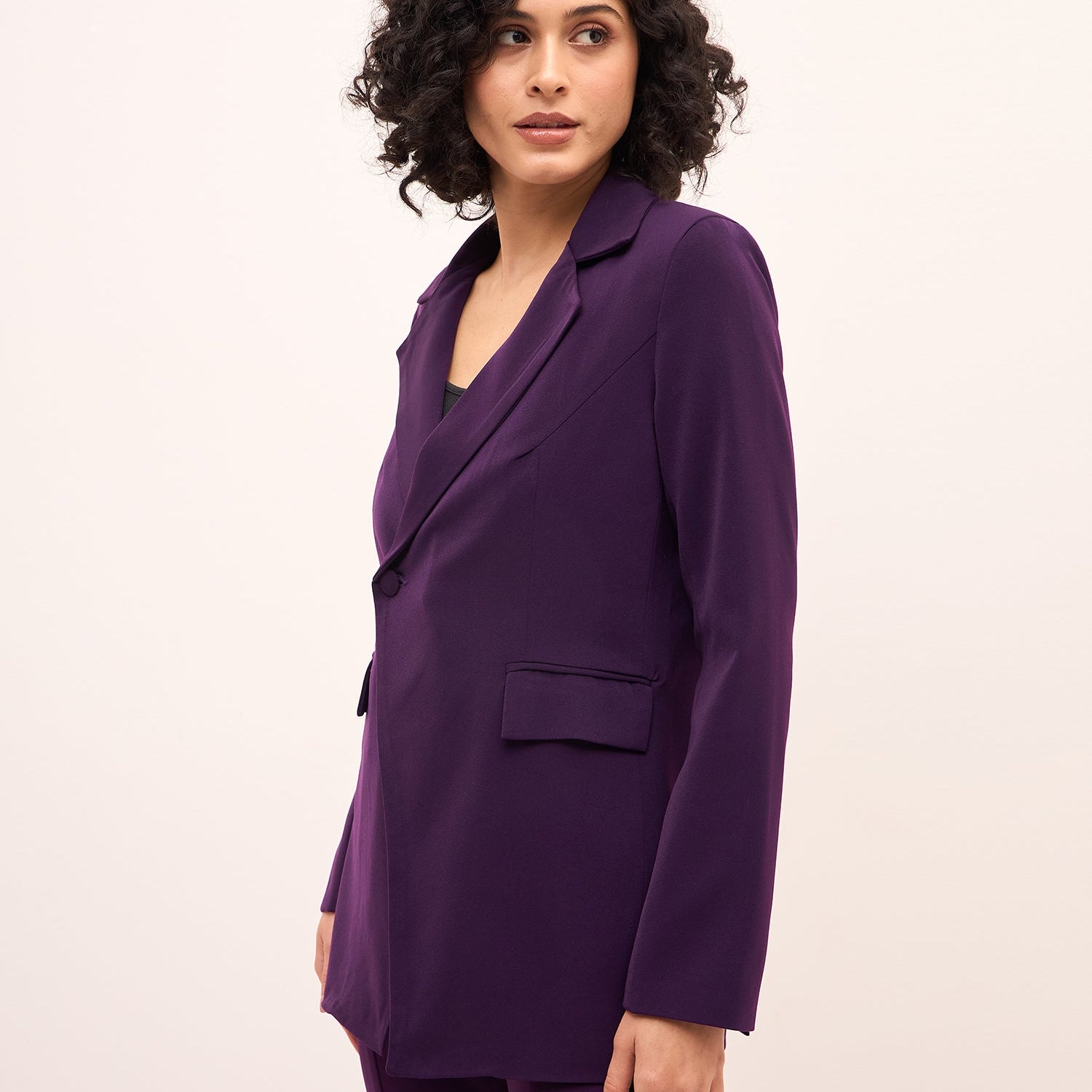 Meryl Asymmetric Single Breasted Blazer-Purple