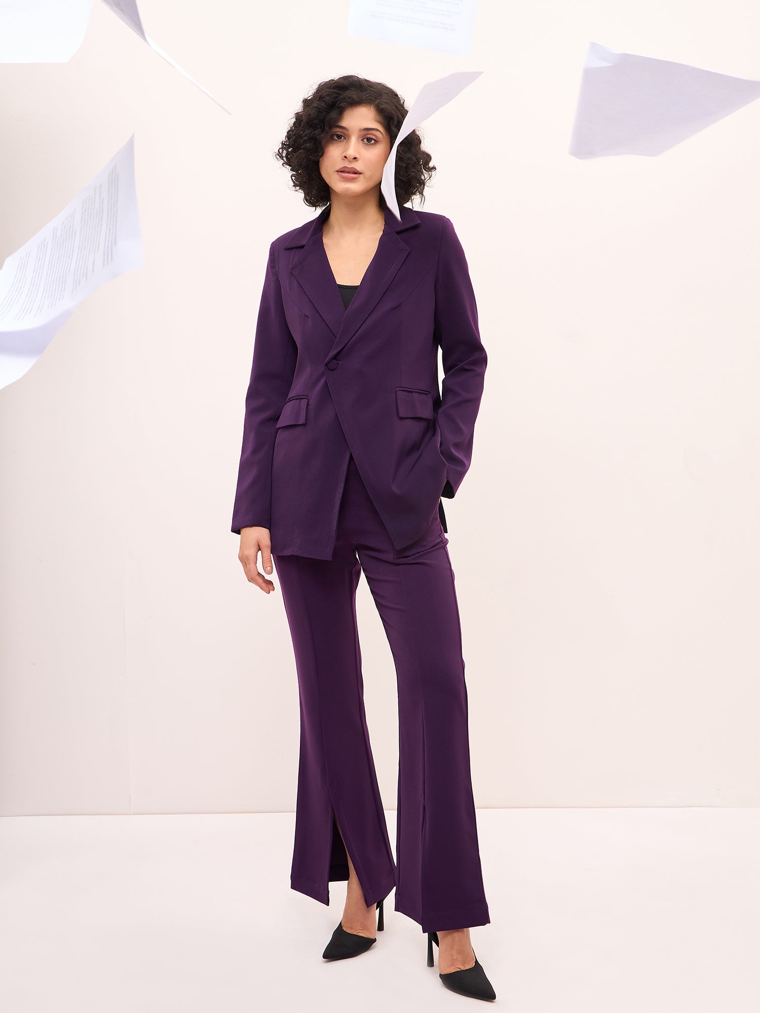 Meryl Asymmetric Single Breasted Blazer-Purple - SALT Attire