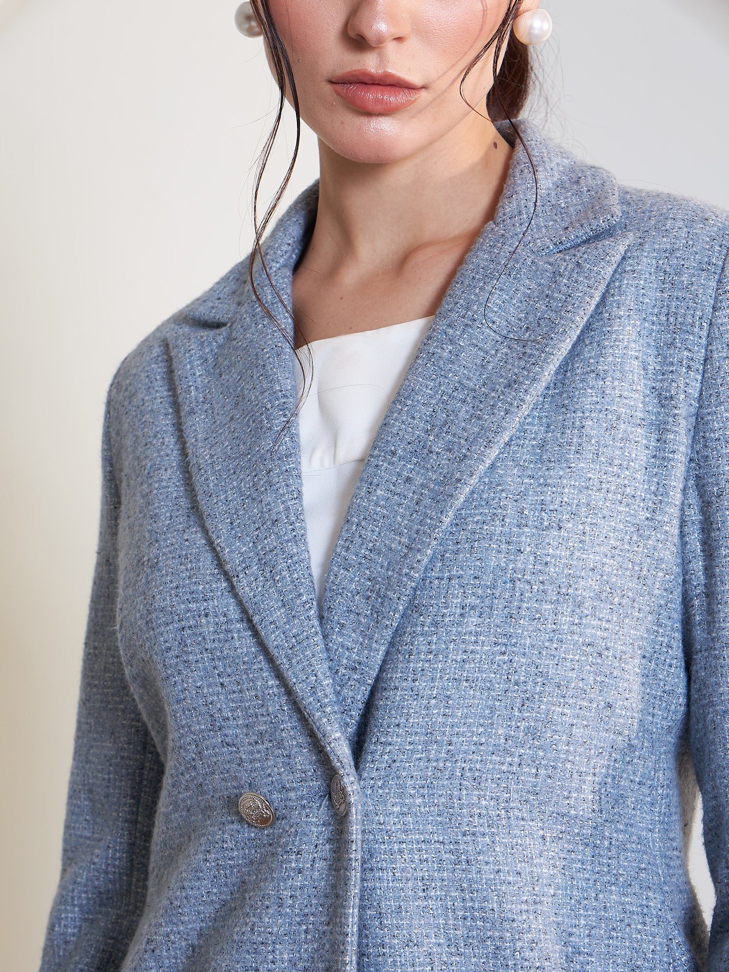 Sloane Double Breasted Tweed Blazer-Blue