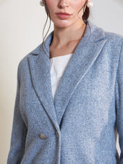 Sloane Double Breasted Tweed Blazer-Blue