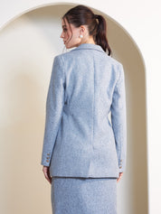 Sloane Double Breasted Tweed Blazer-Blue