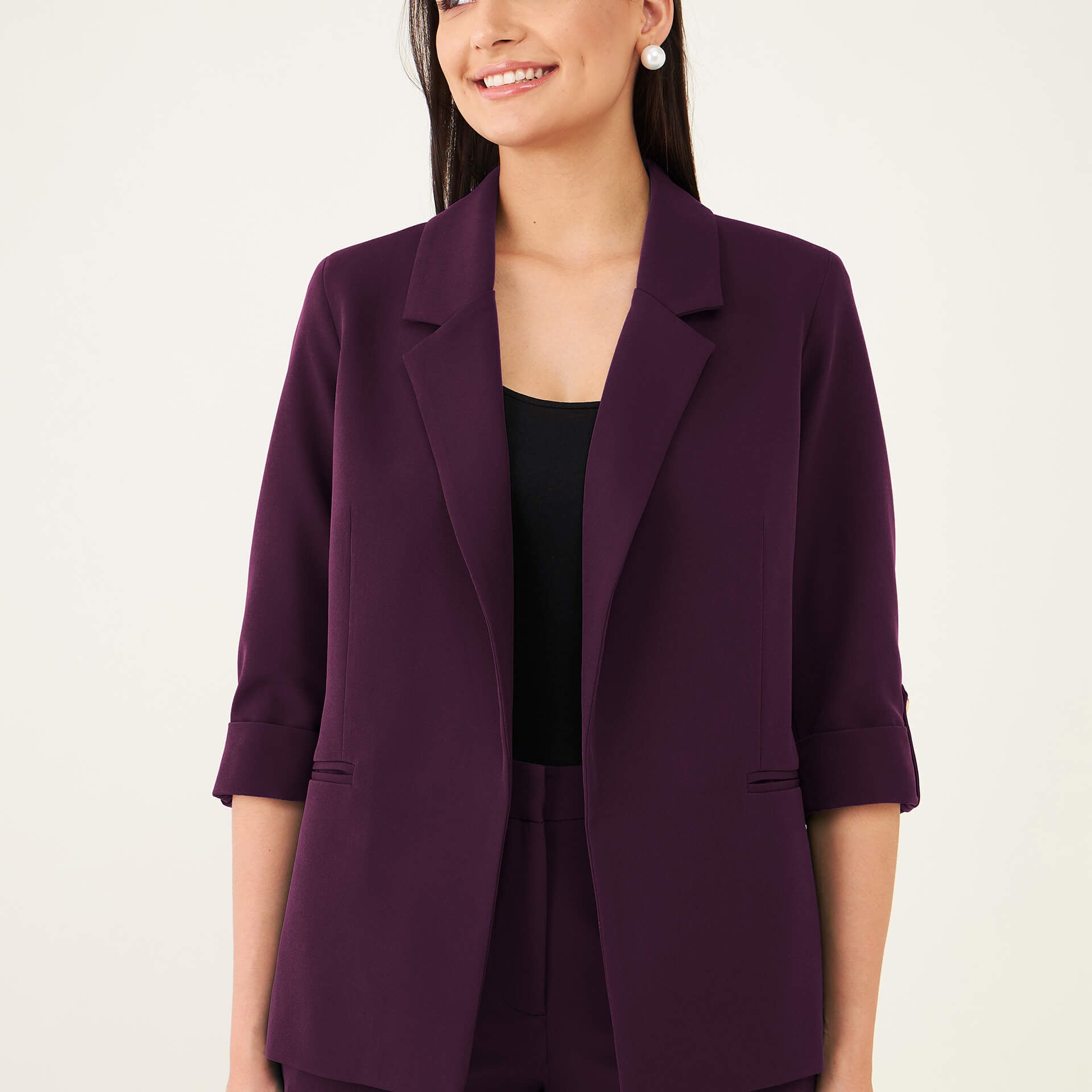 Ecuador Rolled-Up Sleeves Blazer - Purple