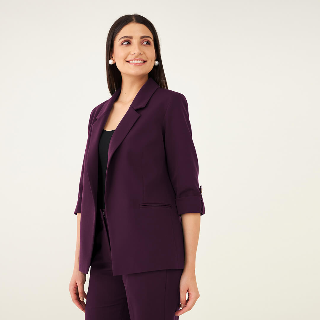 Ecuador Rolled-Up Sleeves Blazer - Purple