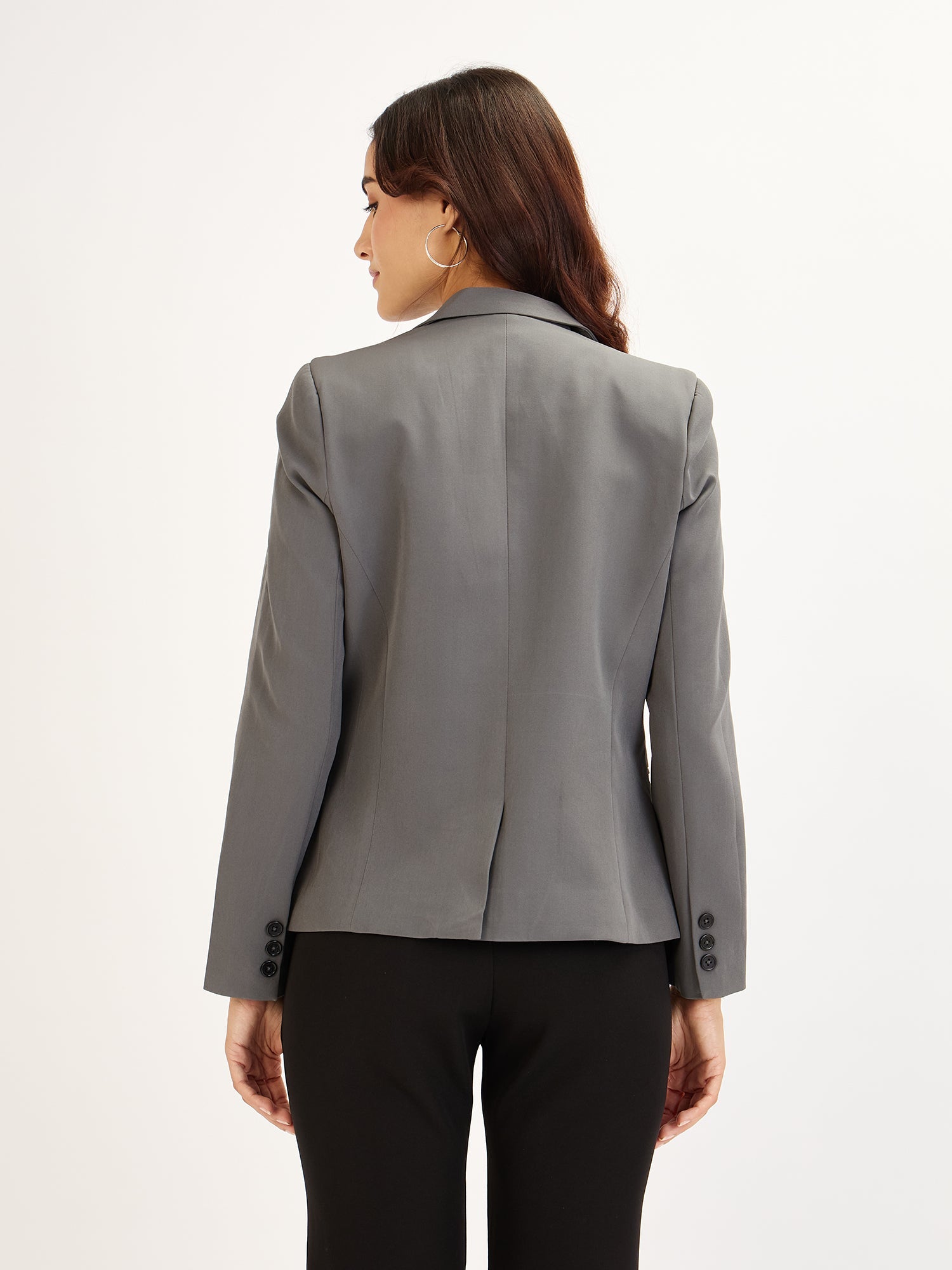 Gritty-Grey Single Breasted Blazer - Grey