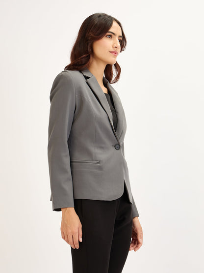 Gritty-Grey Single Breasted Blazer - Grey