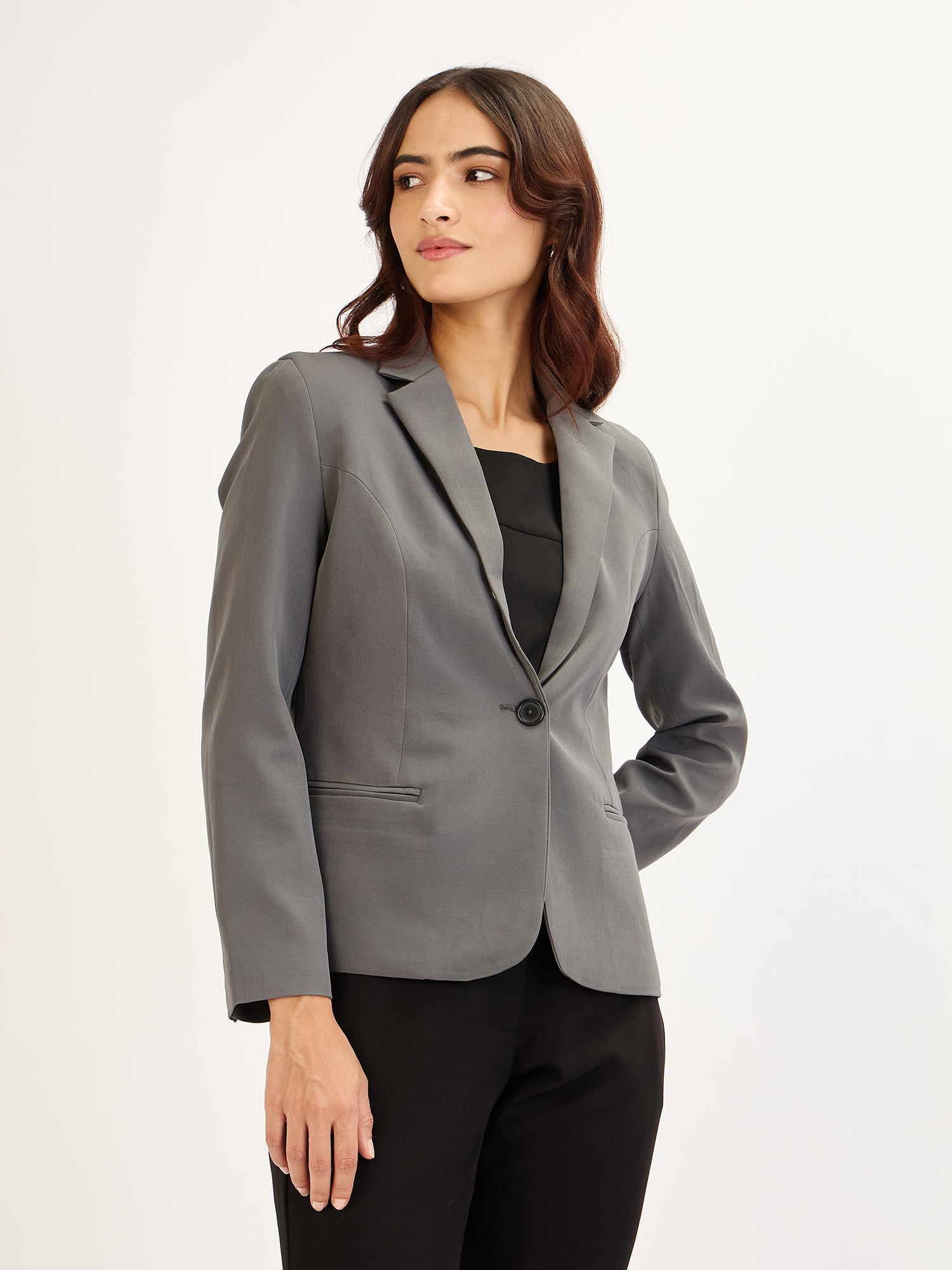 Gritty-Grey Single Breasted Blazer - Grey