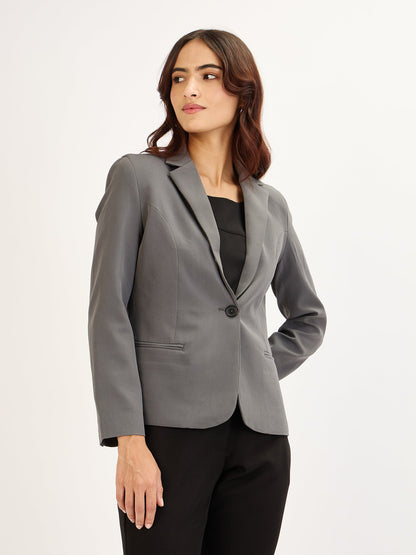 Gritty-Grey Single Breasted Blazer - Grey