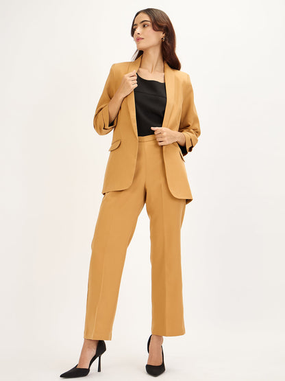 Spunky-Dune Ruched Sleeve Blazer - Dune