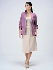 Iconic Ruched Sleeve Blazer-Mauve