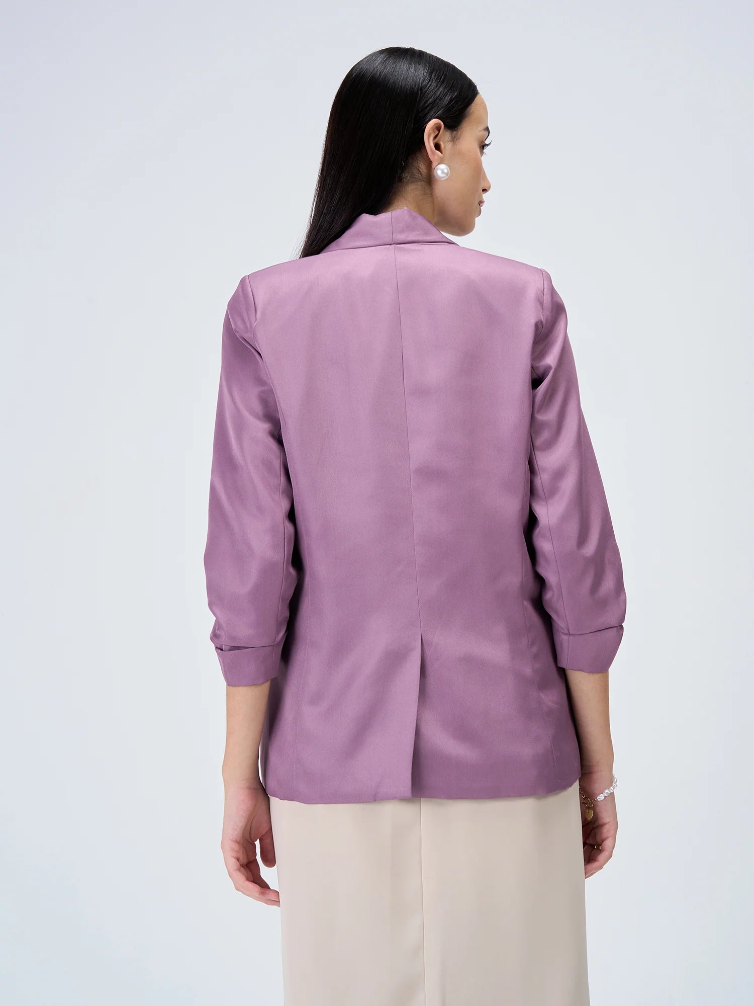 Buy Iconic Ruched Sleeve Blazer Mauve Color Blazers for Women SALT Attire
