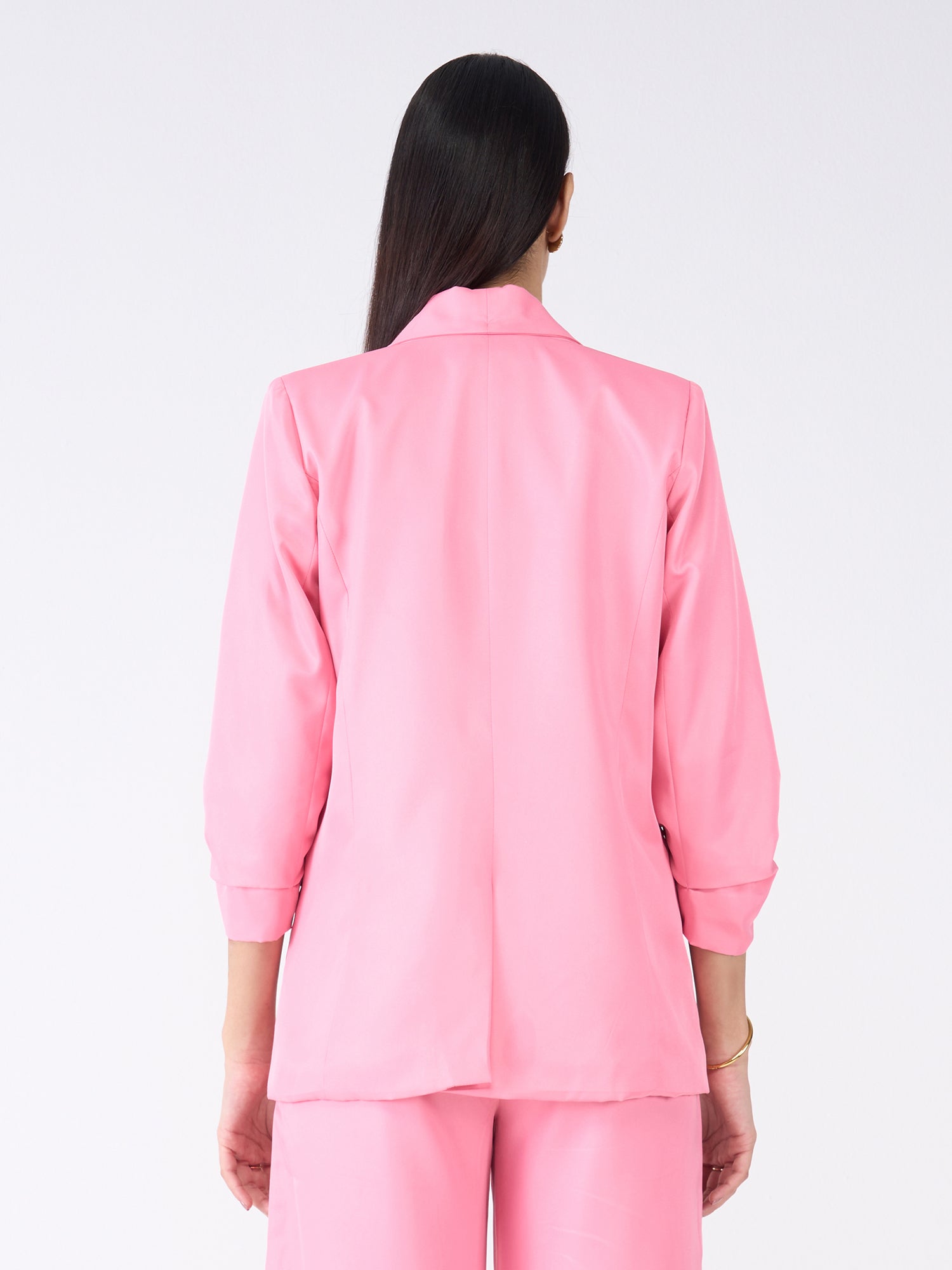 Iconic Ruched Sleeve Blazer-Candy Pink