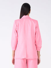 Iconic Ruched Sleeve Blazer-Candy Pink