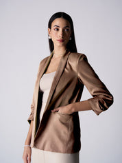 Iconic Ruched Sleeve Blazer-Dusty Peach