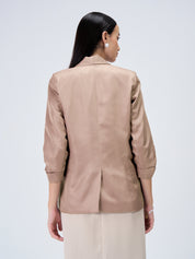 Iconic Ruched Sleeve Blazer-Dusty Peach