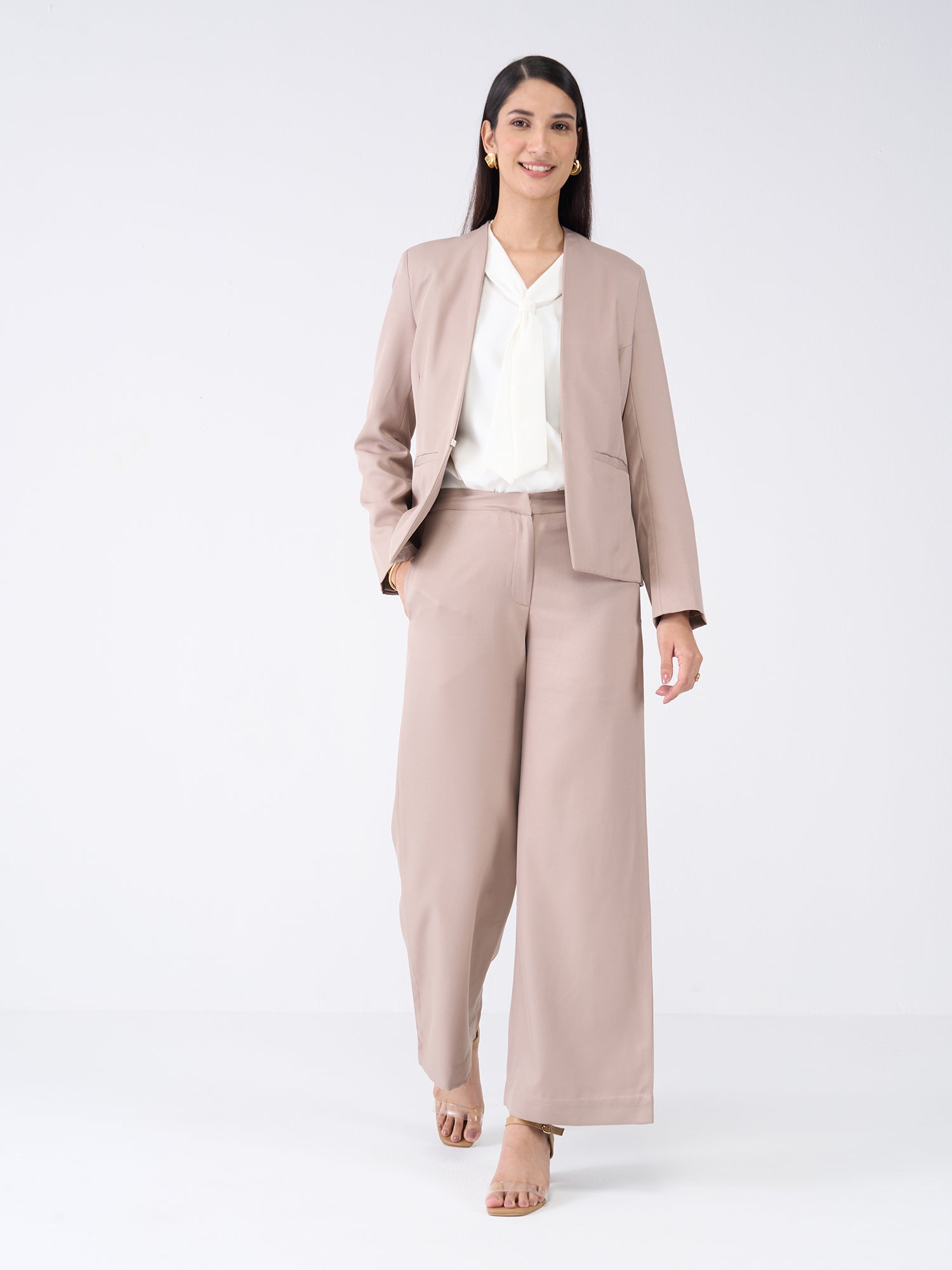 Witty Clean Front Blazer-Taupe