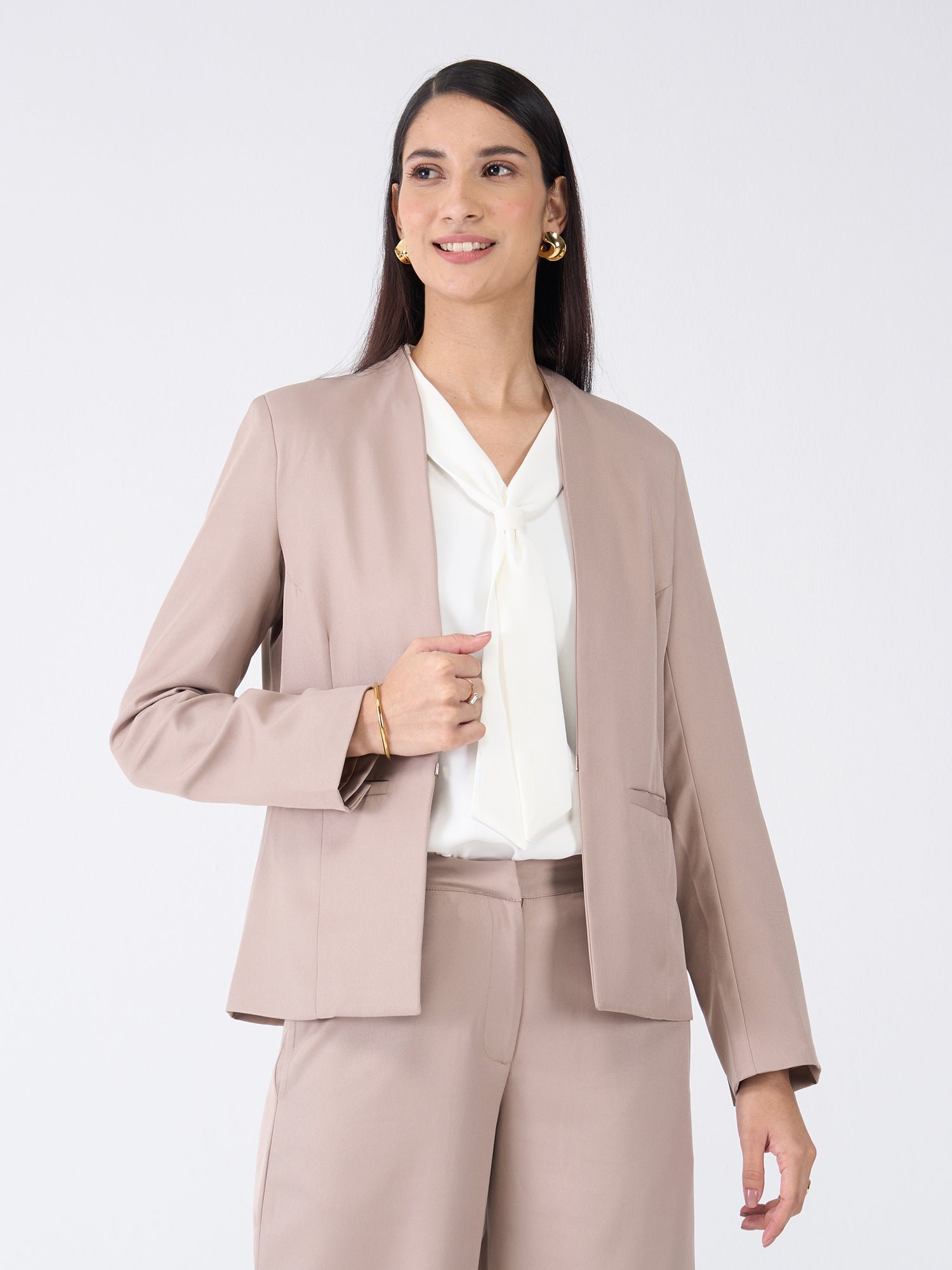 Witty Clean Front Blazer-Taupe