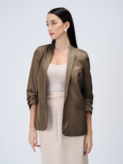 Iconic Ruched Sleeve Blazer - Umber Green