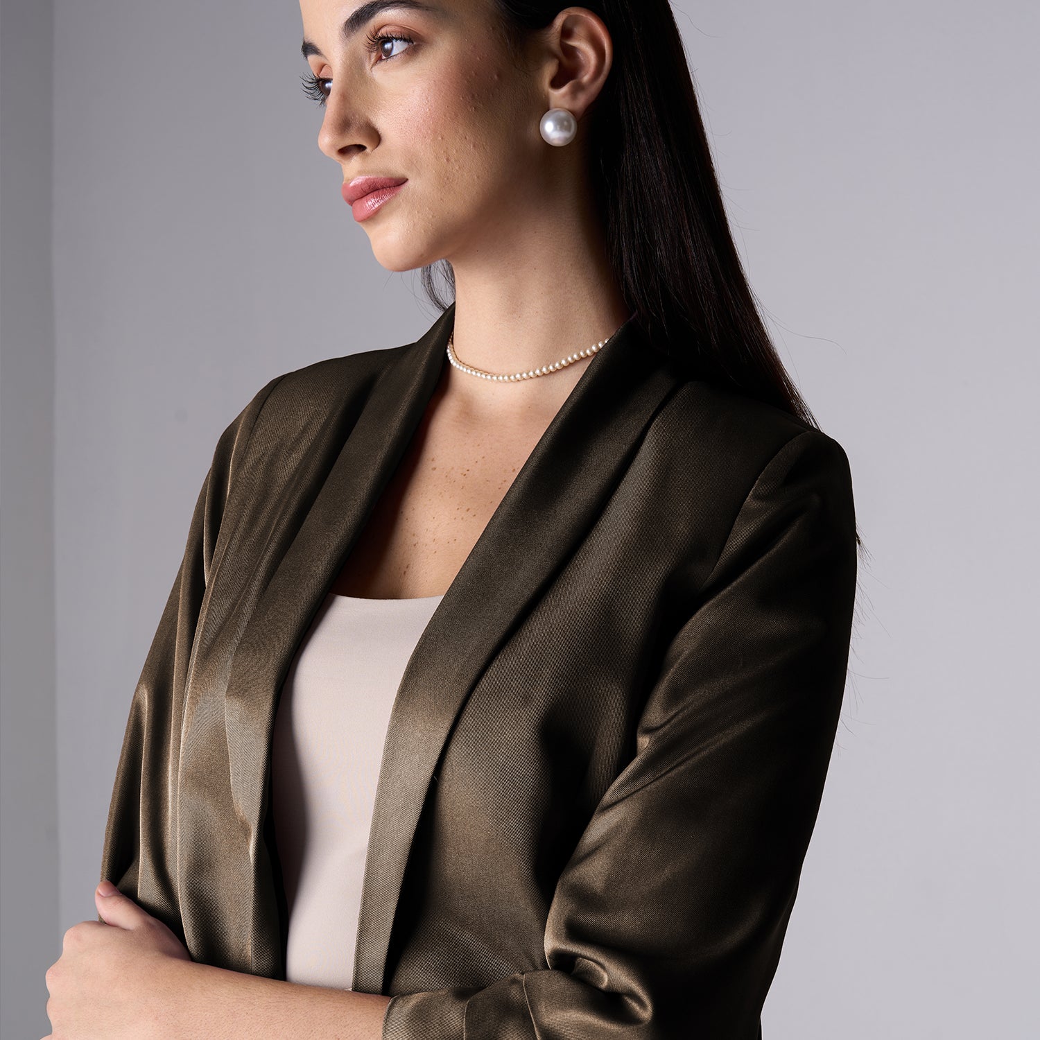 Iconic Ruched Sleeve Blazer - Umber Green