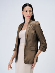 Iconic Ruched Sleeve Blazer - Umber Green