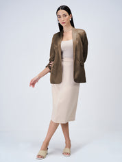 Iconic Ruched Sleeve Blazer - Umber Green