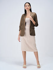 Iconic Ruched Sleeve Blazer - Umber Green