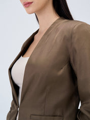 Witty Clean Front Blazer-Umber Green