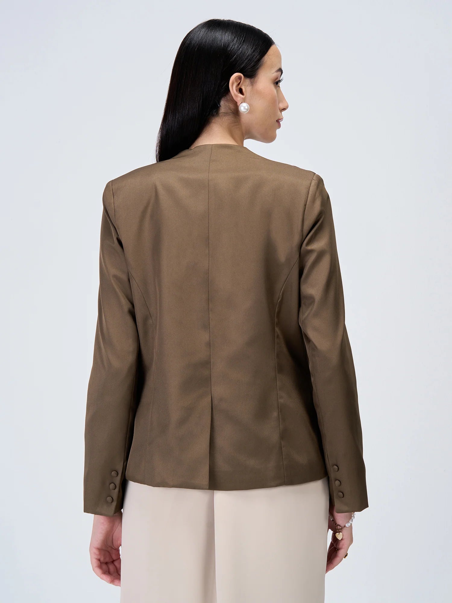 Witty Clean Front Blazer-Umber Green