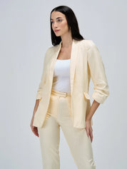 Iconic Ruched Sleeve Blazer-Cream