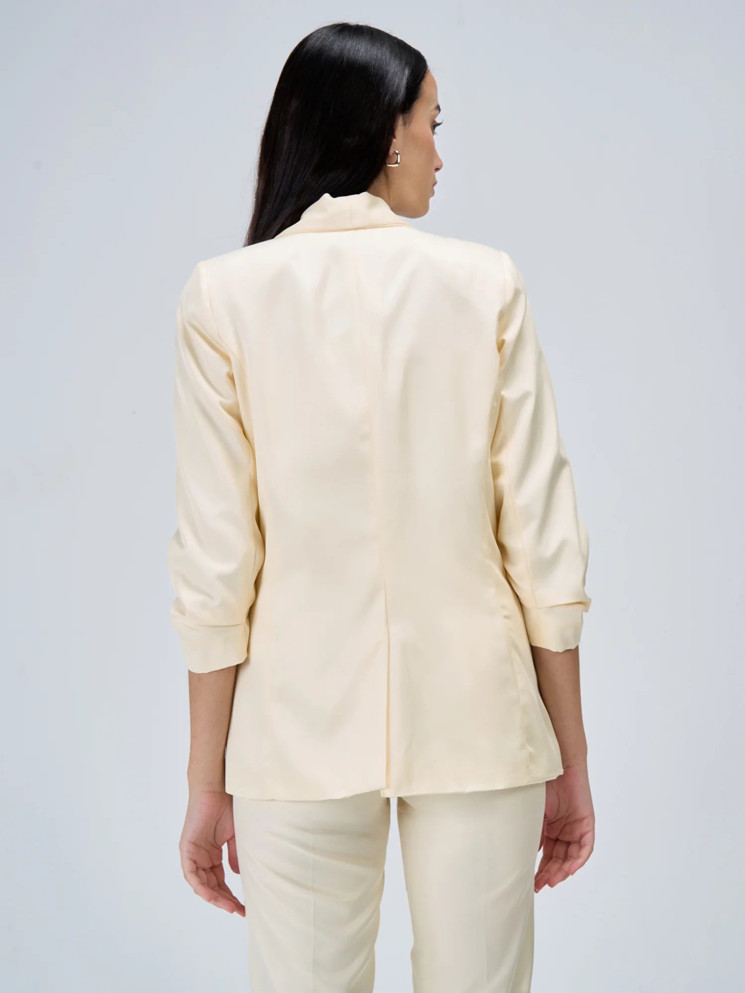 Iconic Ruched Sleeve Blazer-Cream