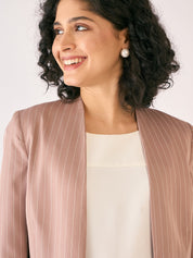 Witty Striped Clean Front Blazer-Cedar/White