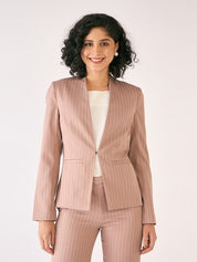 Witty Striped Clean Front Blazer-Cedar/White