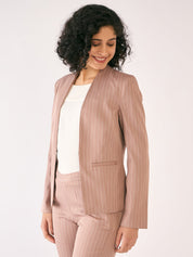 Witty Striped Clean Front Blazer-Cedar/White